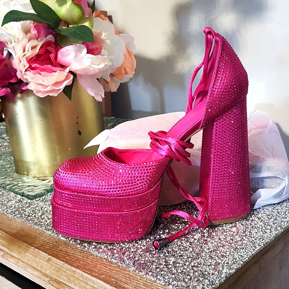 Sparkly pink platform heels